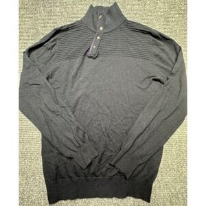 Louis Feraud Sweater Mens Large Navy‎ Wool Cashmere Blend Button Pullover Knit